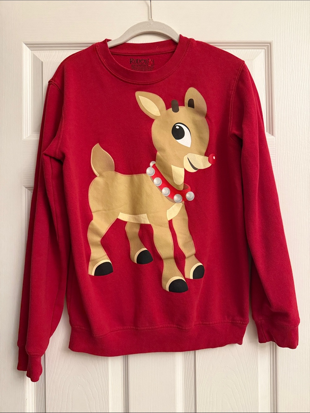 Red crewneck Rudolph fleece pullover size small